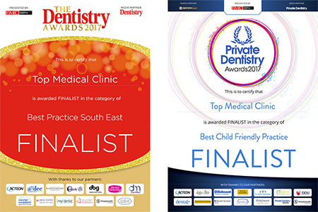 Dentistry Awards and Private Dentistry Awards of 2017 finalists as BEST PRACTICE SOUTH EAST and BEST CHILD FRIENDLY PRACTICE !